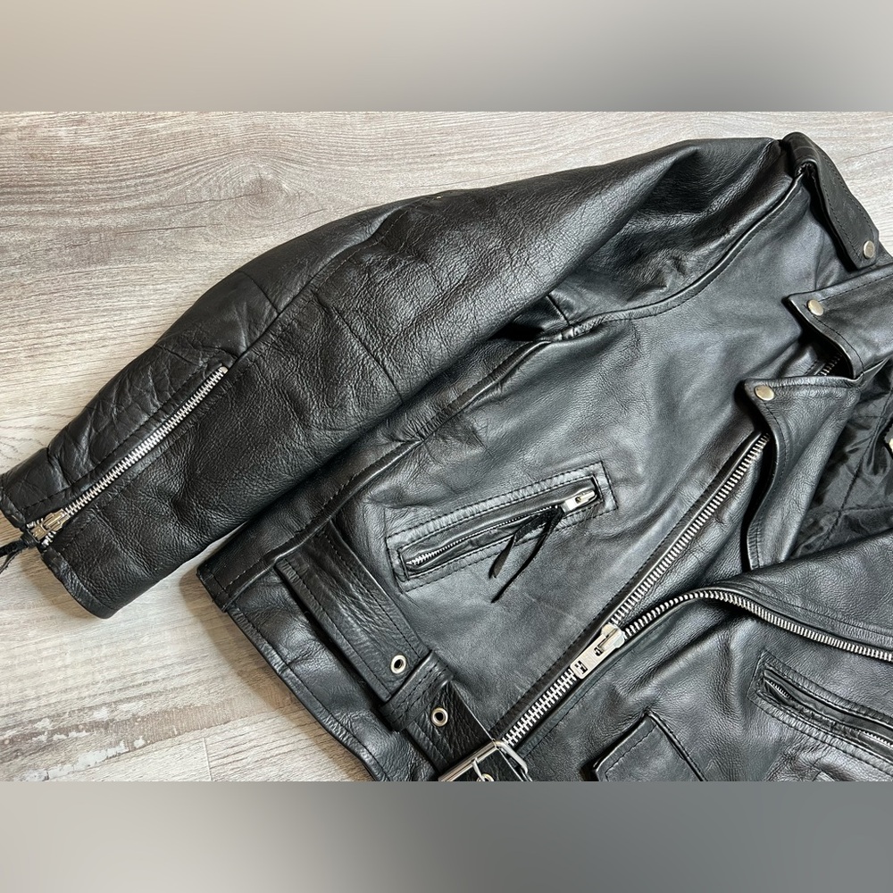 New Age Black Leather Motorcycle Collection Jacket NAC Grunge Mens L size 44 - Picture 3 of 9
